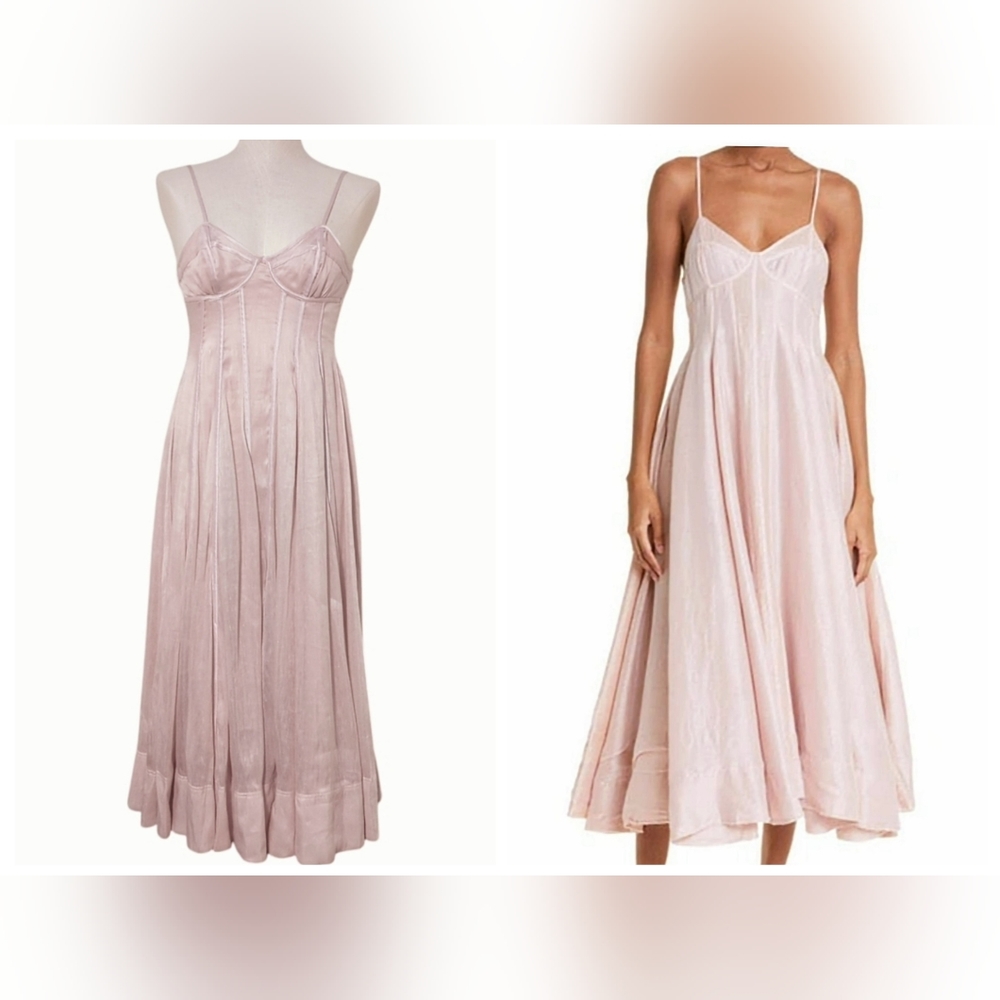 Aje Annie Paneled Corset Midi Silk Blend Dress 0